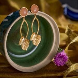 Earrings peach stone petal leaf