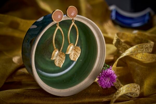 Earrings peach stone petal leaf