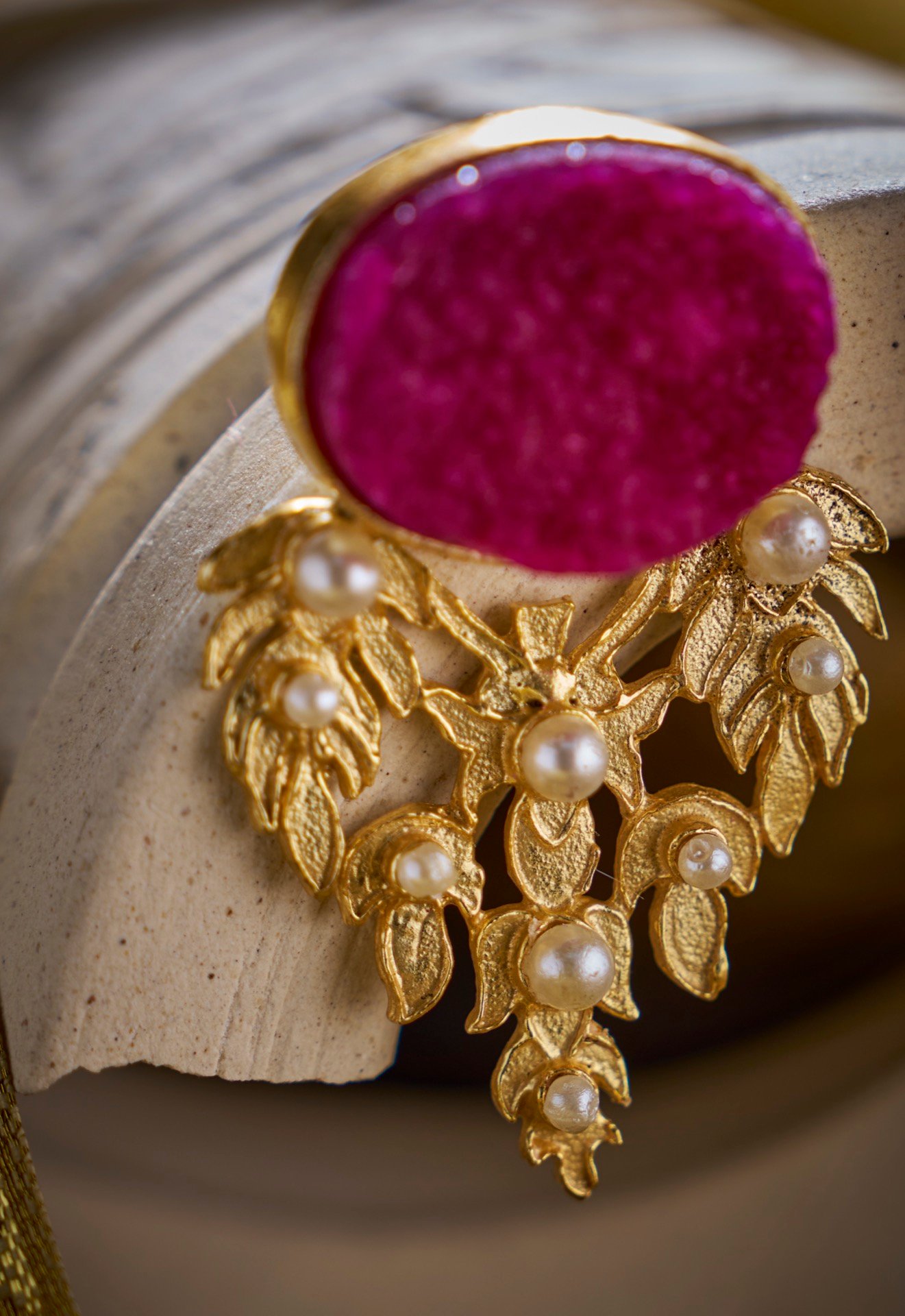 Earrings Red Stone Moti Studded