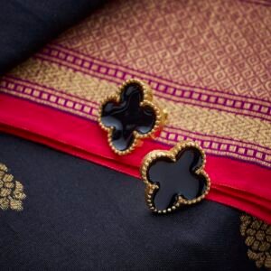 Earrings simple black enamel flower