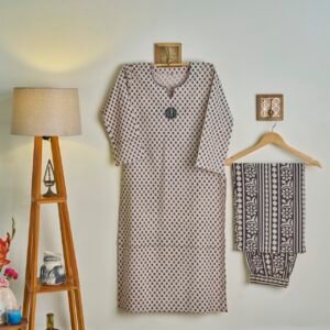 Set Handblock Printed Black White At 6.4