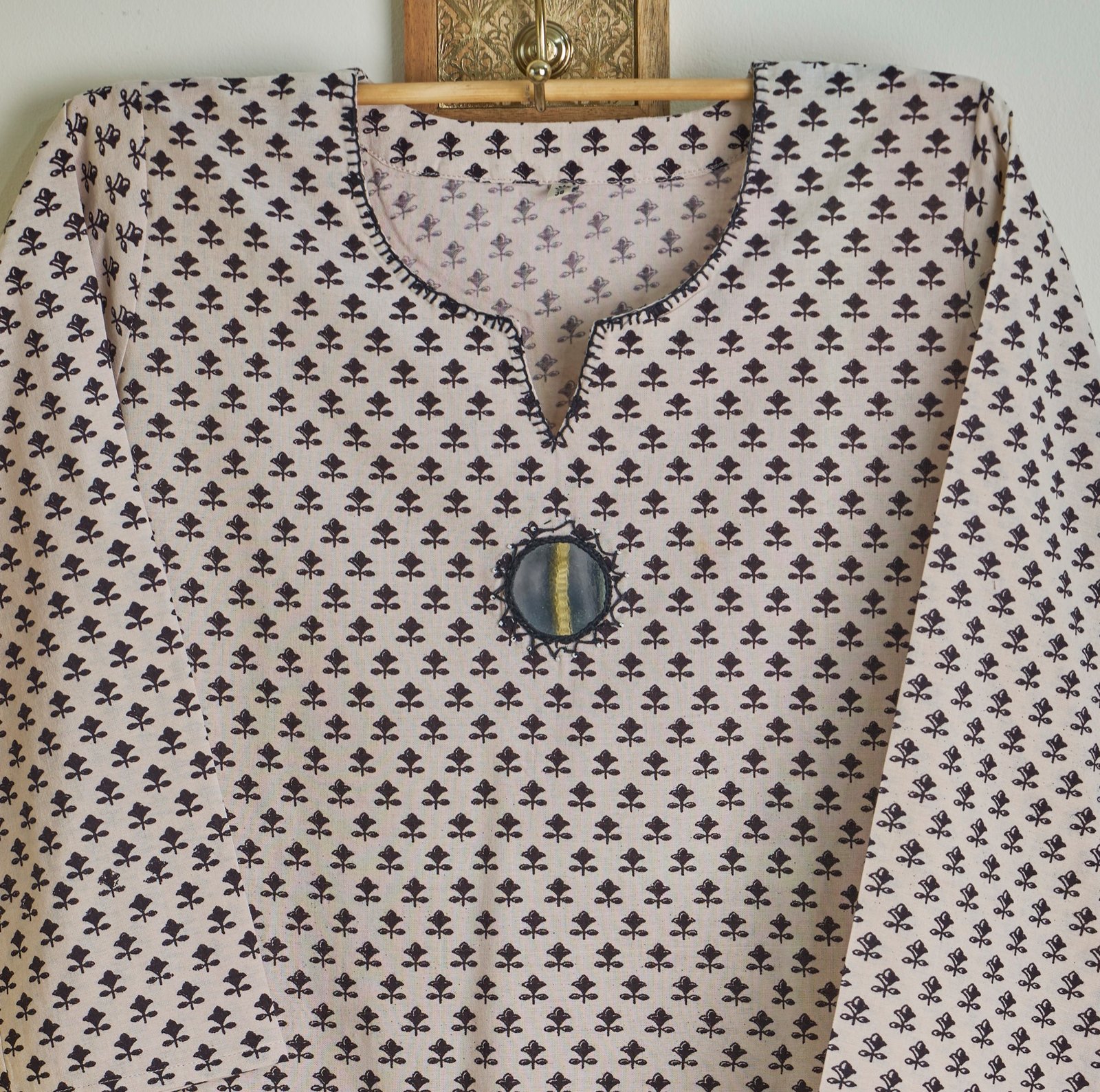 Set Handblock Printed Black White At 6.4