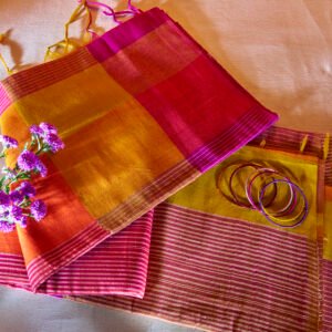 Cotton Handloom Orange Yellow Ponduru Saree