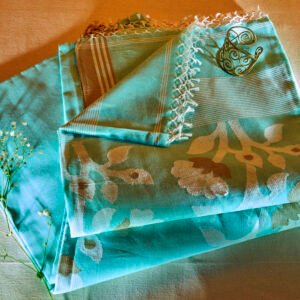 Aqua Teal Cotton Handloom Jamdani