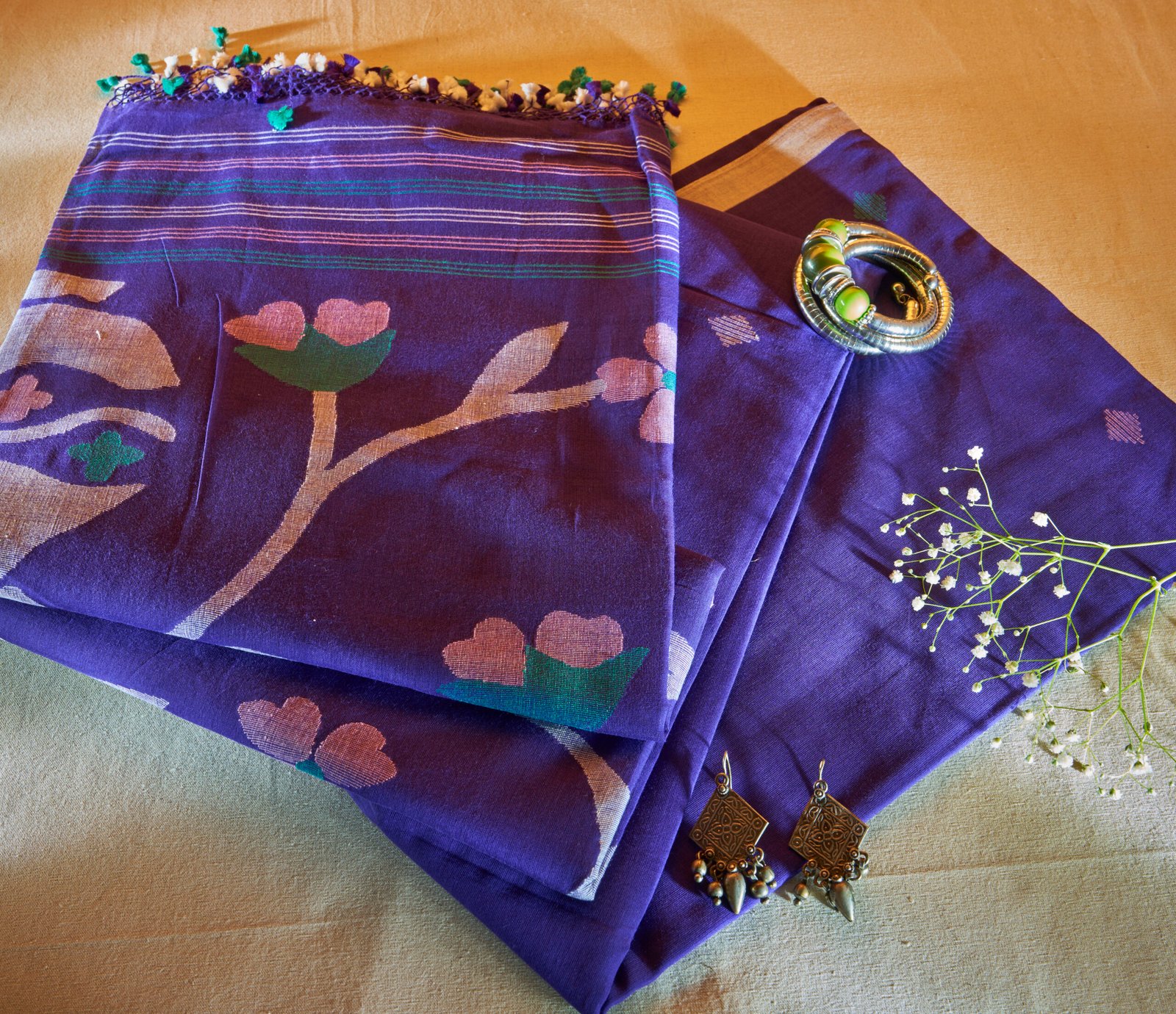 Midnight Violet Handloom Cotton Jamdani