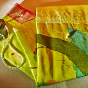 Chartreuse Yellow Handloom Cotton Paithani