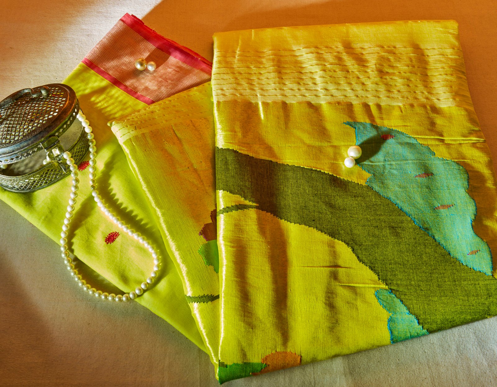 Chartreuse Yellow Handloom Cotton Paithani