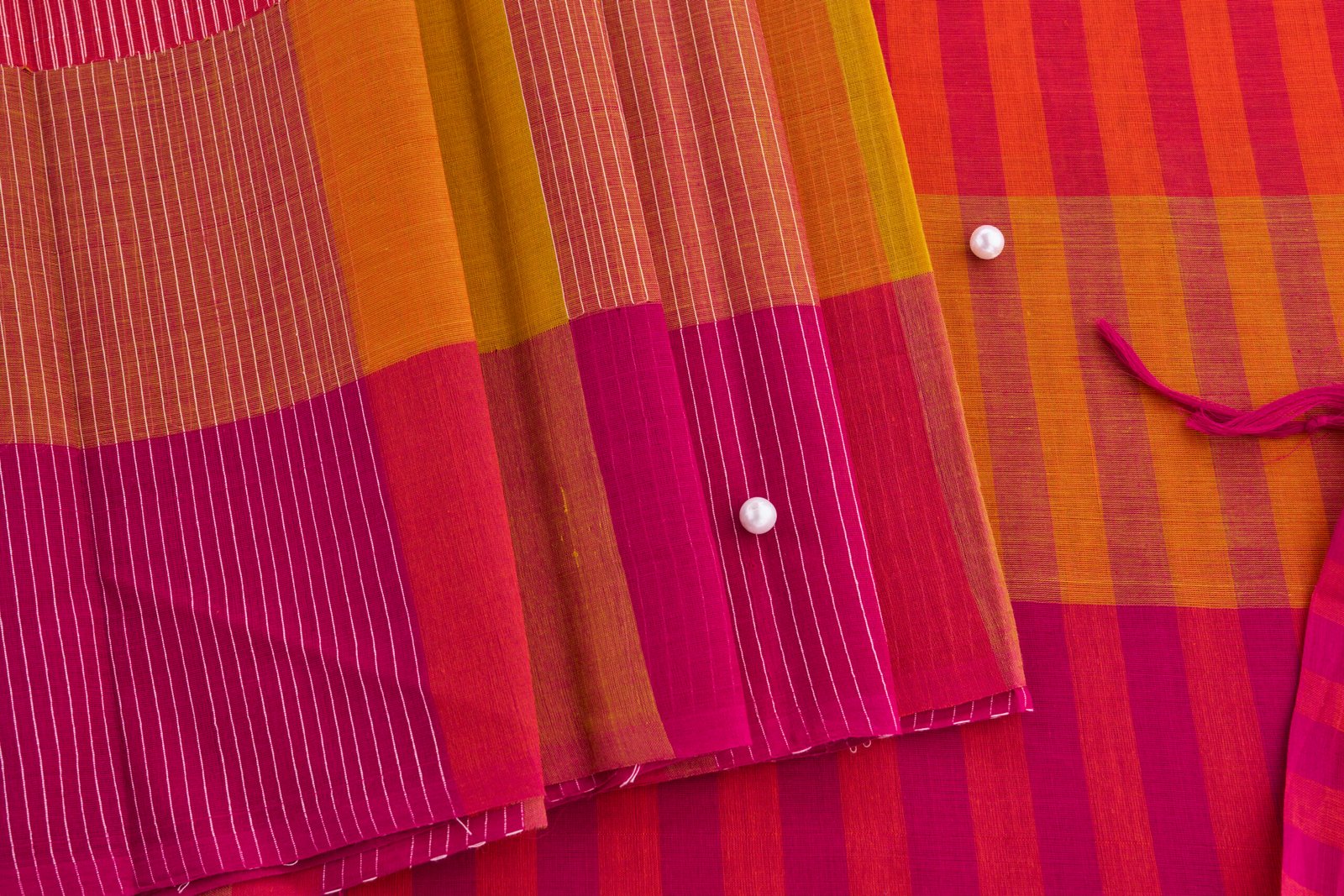 Cotton Handloom Orange Yellow Ponduru Saree - Image 2