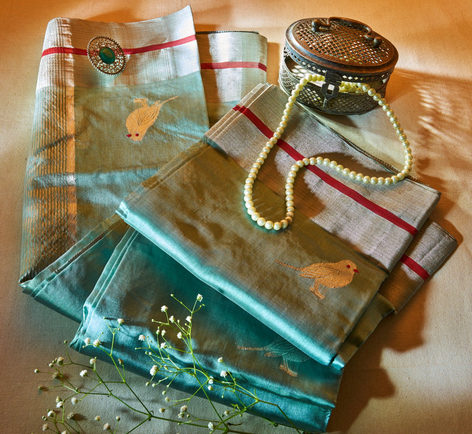 Teal Green Handloom Chanderi Sparrow