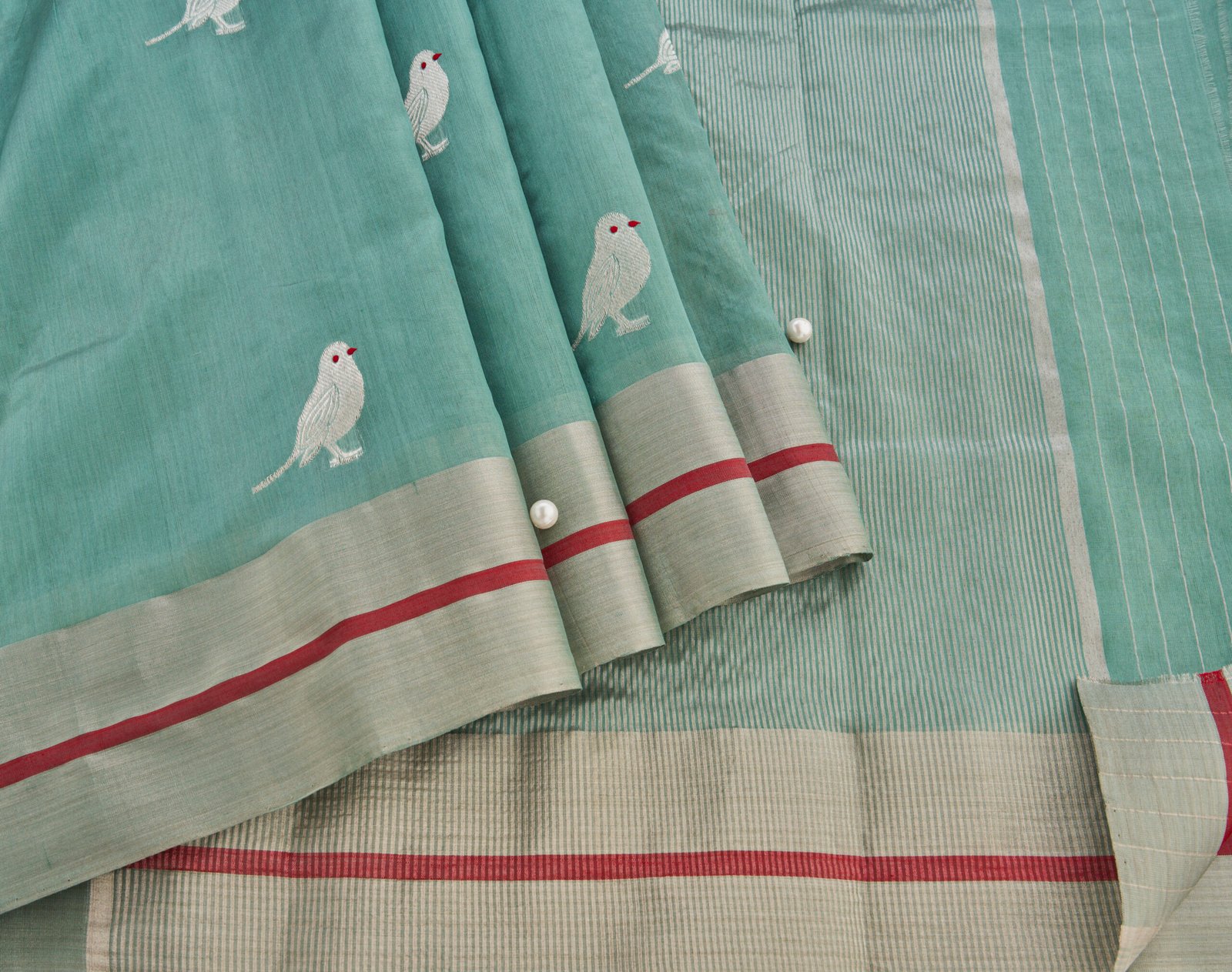 Teal Green Handloom Chanderi Sparrow - Image 2