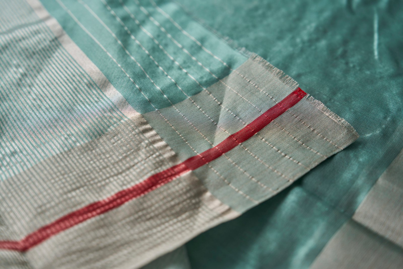 Teal Green Handloom Chanderi Sparrow - Image 5