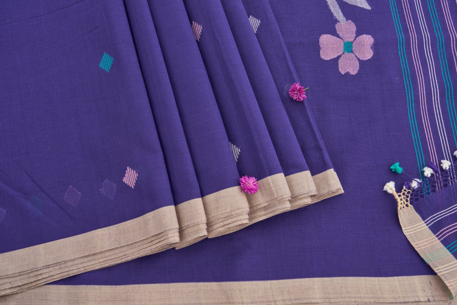 Midnight Violet Handloom Cotton Jamdani - Image 2