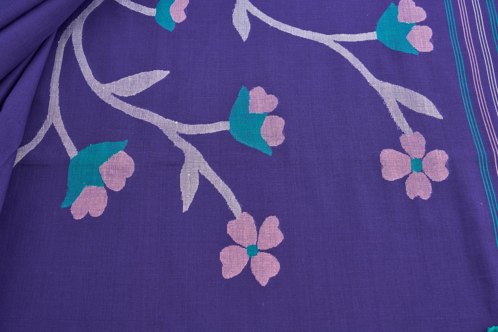 Midnight Violet Handloom Cotton Jamdani - Image 3