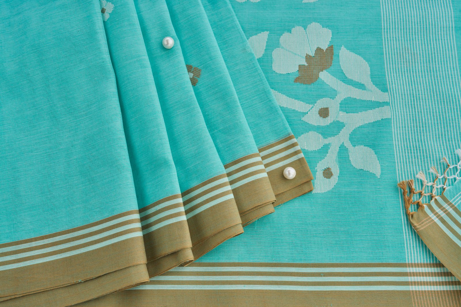 Aqua Teal Cotton Handloom Jamdani - Image 2