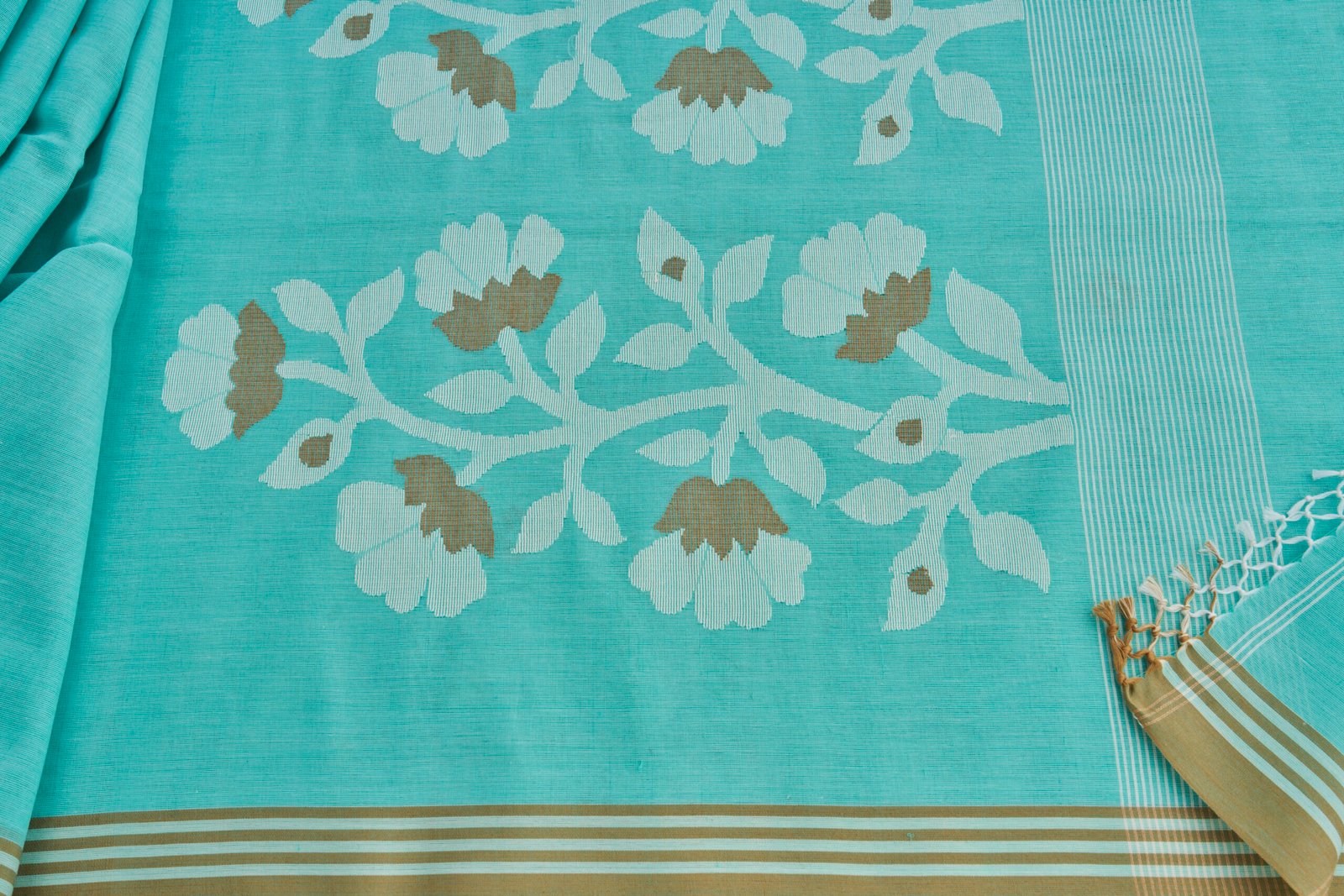 Aqua Teal Cotton Handloom Jamdani - Image 3