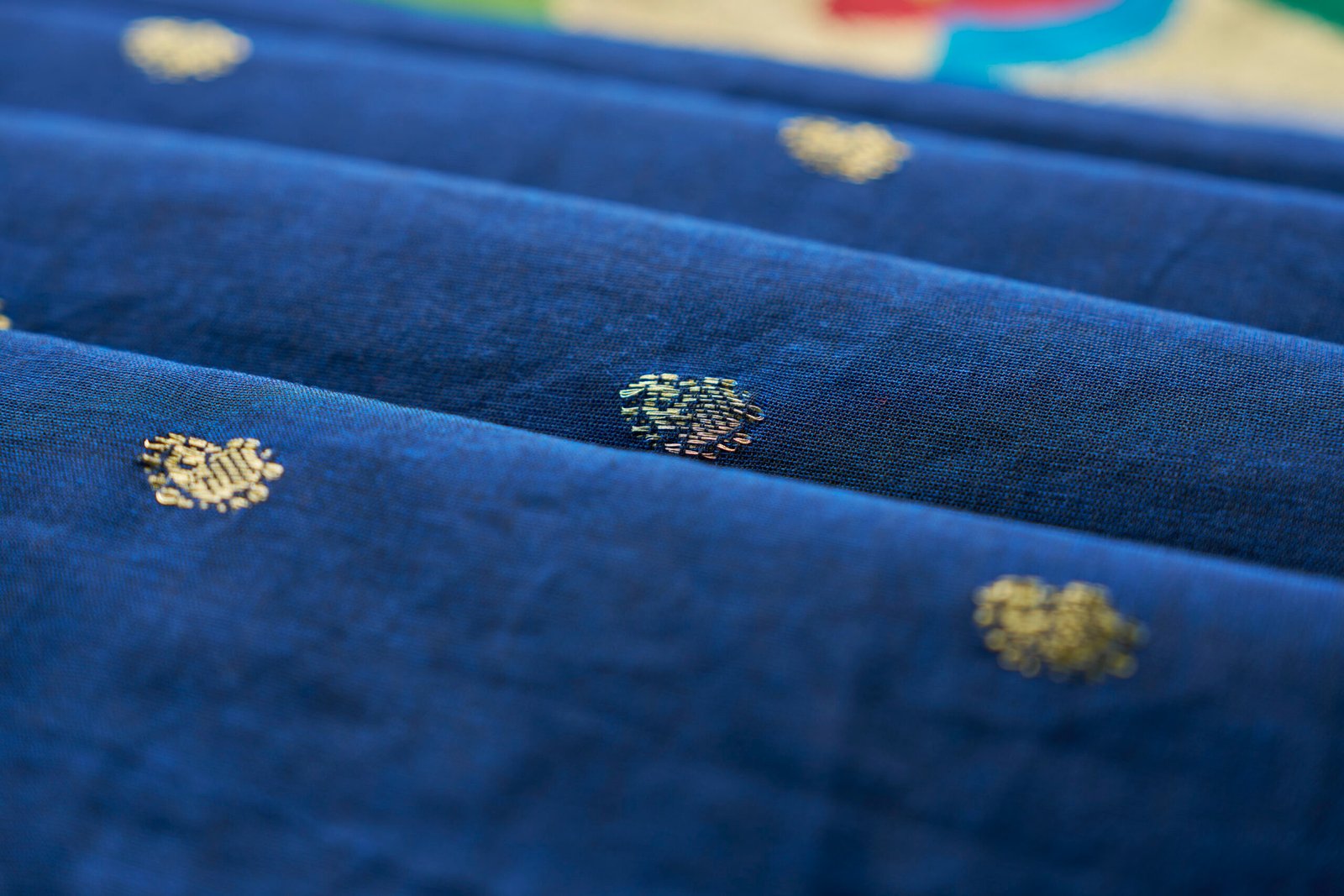 Deep royal blue Handloom Cotton Paithani - Image 4