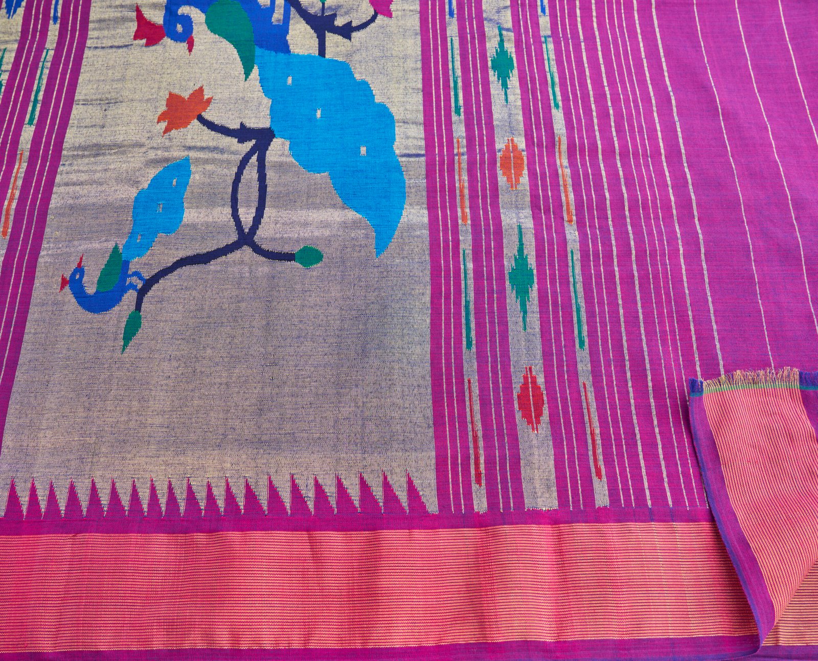 Jamuni Purple Cotton Handloom Paithani - Image 3