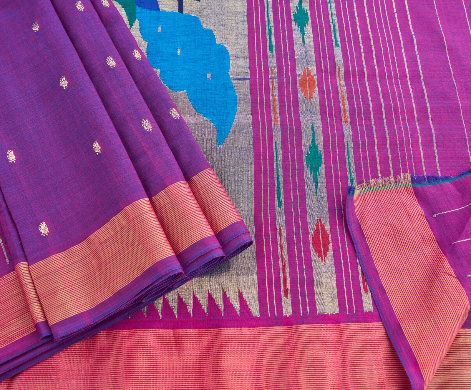 Jamuni Purple Cotton Handloom Paithani - Image 2