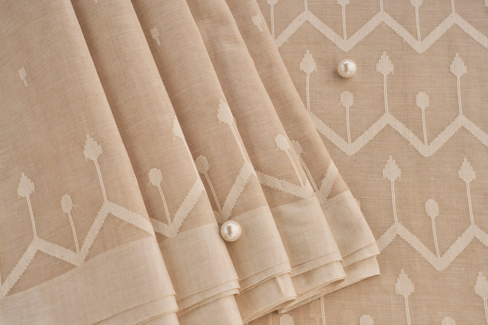 Natural Beige Cotton Handloom Jamdani - Image 2