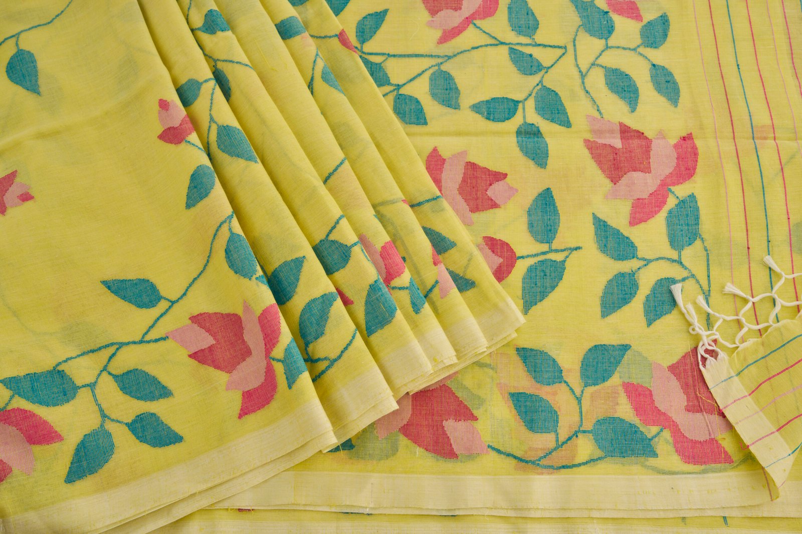 Spring Yellow Cotton Handloom Jamdani - Image 2
