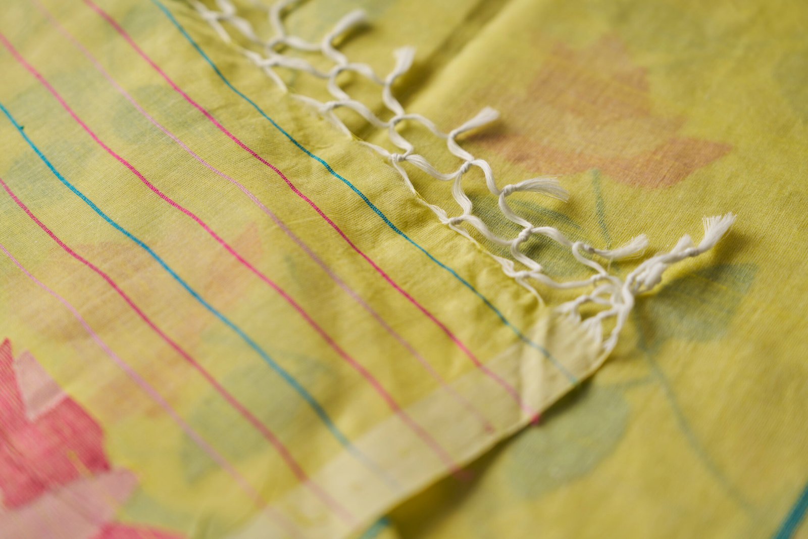 Spring Yellow Cotton Handloom Jamdani - Image 4