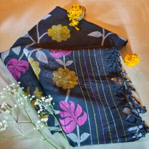 Horse Black Cotton Handloom Jamdani