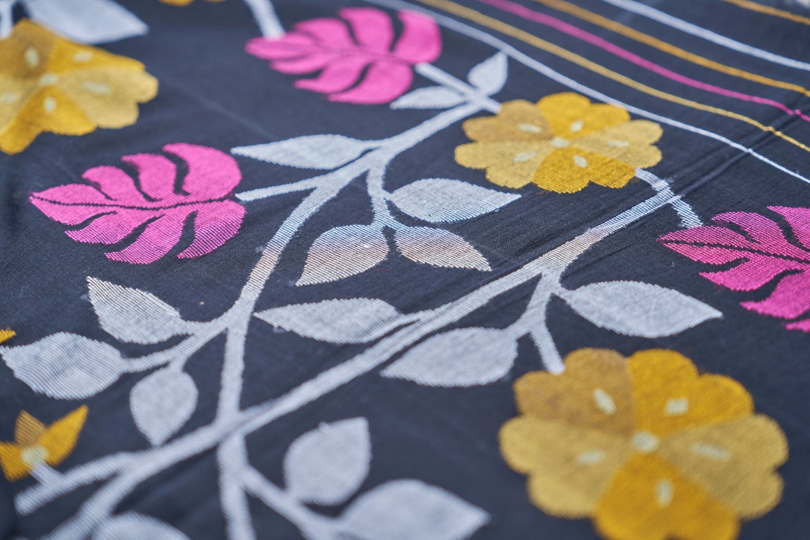 Horse Black Cotton Handloom Jamdani - Image 3