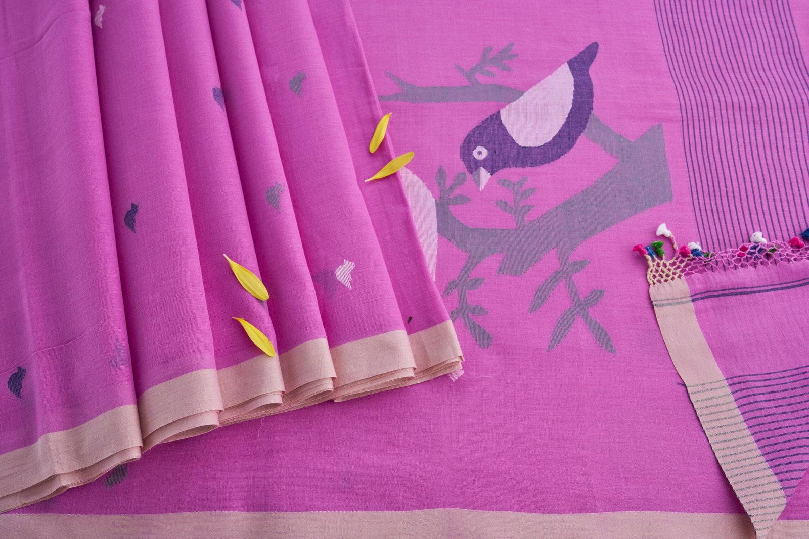 Purple Bird Cotton Handloom Jamdani - Image 2