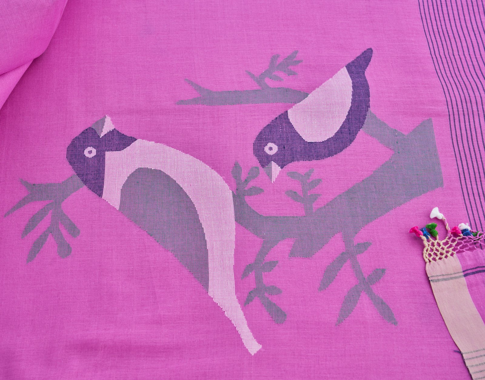 Purple Bird Cotton Handloom Jamdani - Image 3