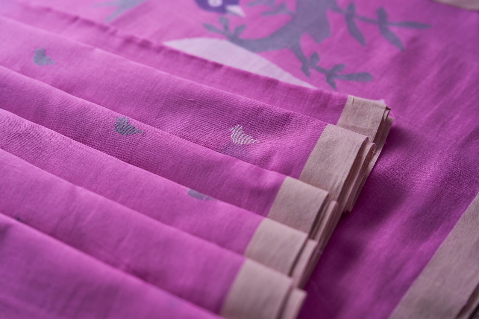 Purple Bird Cotton Handloom Jamdani - Image 4