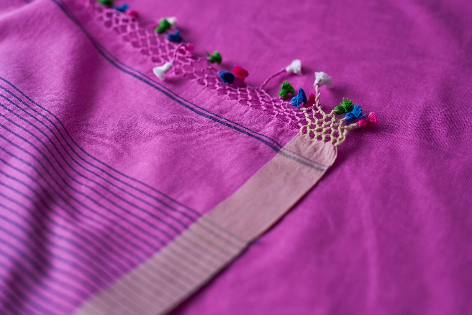 Purple Bird Cotton Handloom Jamdani - Image 5