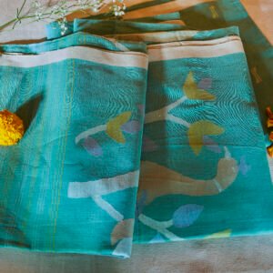 Teal Bird Cotton Handloom Jamdani