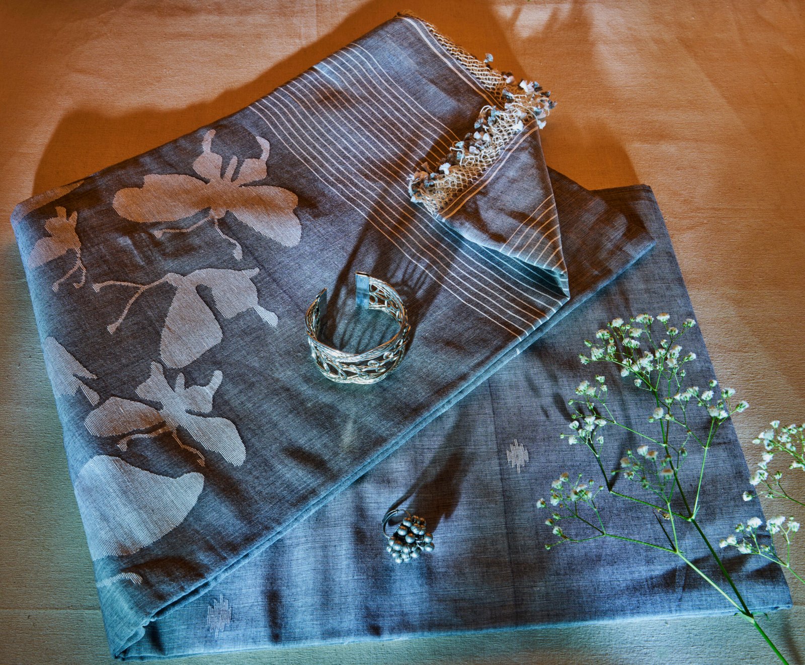 Indigo Grey Handloom Cotton Jamdani