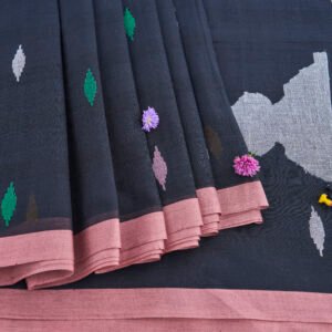Black Cotton Handloom Lampost Jamdani