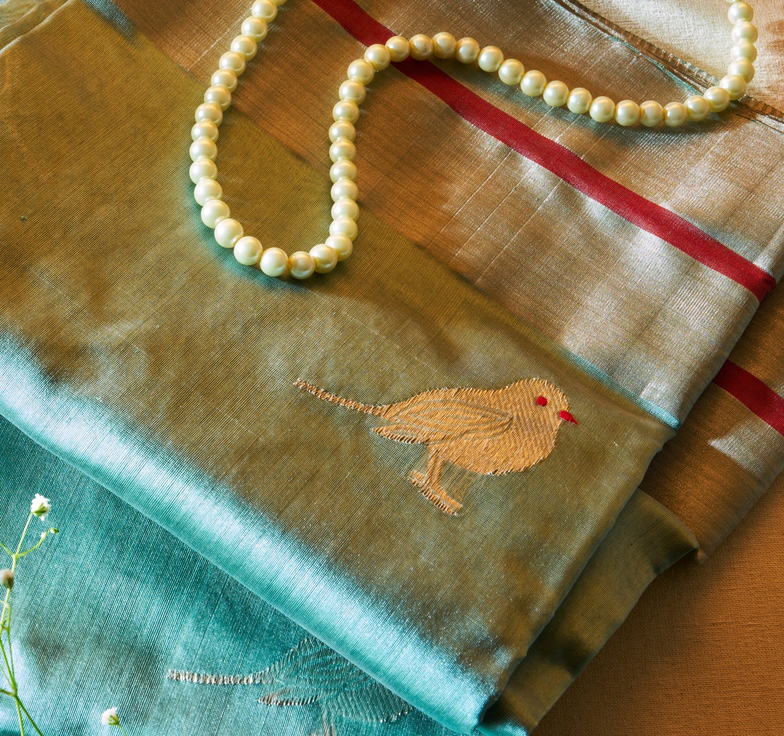 Teal Green Handloom Chanderi Sparrow - Image 3