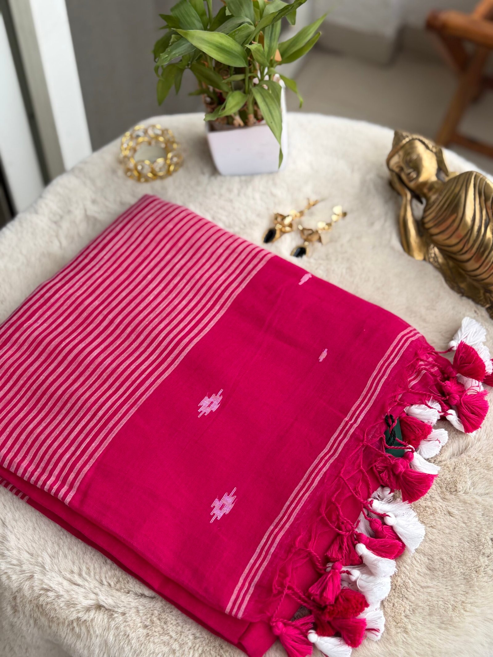 Handloom Mul Cotton Crimson Red