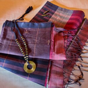 Brown Red Patnulu Jamdani with Dragonfly Buta