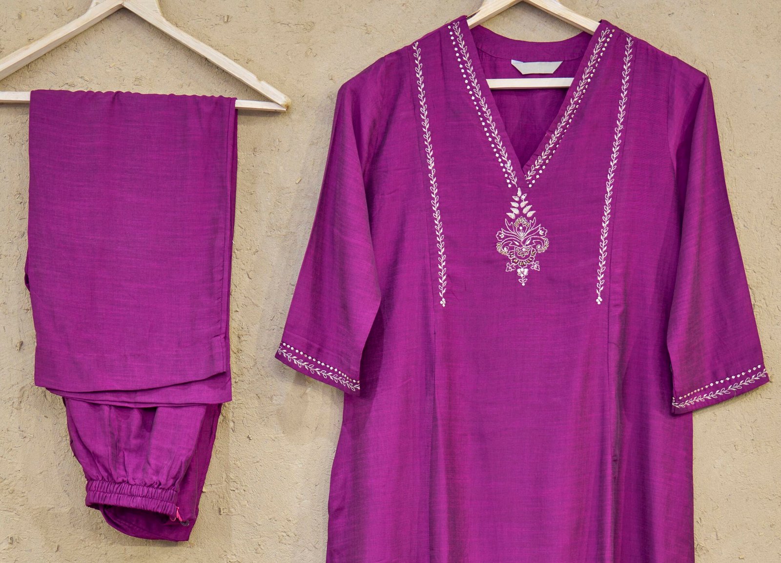 Suit Set With Dupatta Purple With Golden Hand- Embroidery - Image 3