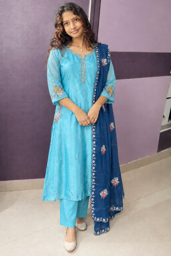 Suit Set Sea Green Mul Chanderi Jardosi Work