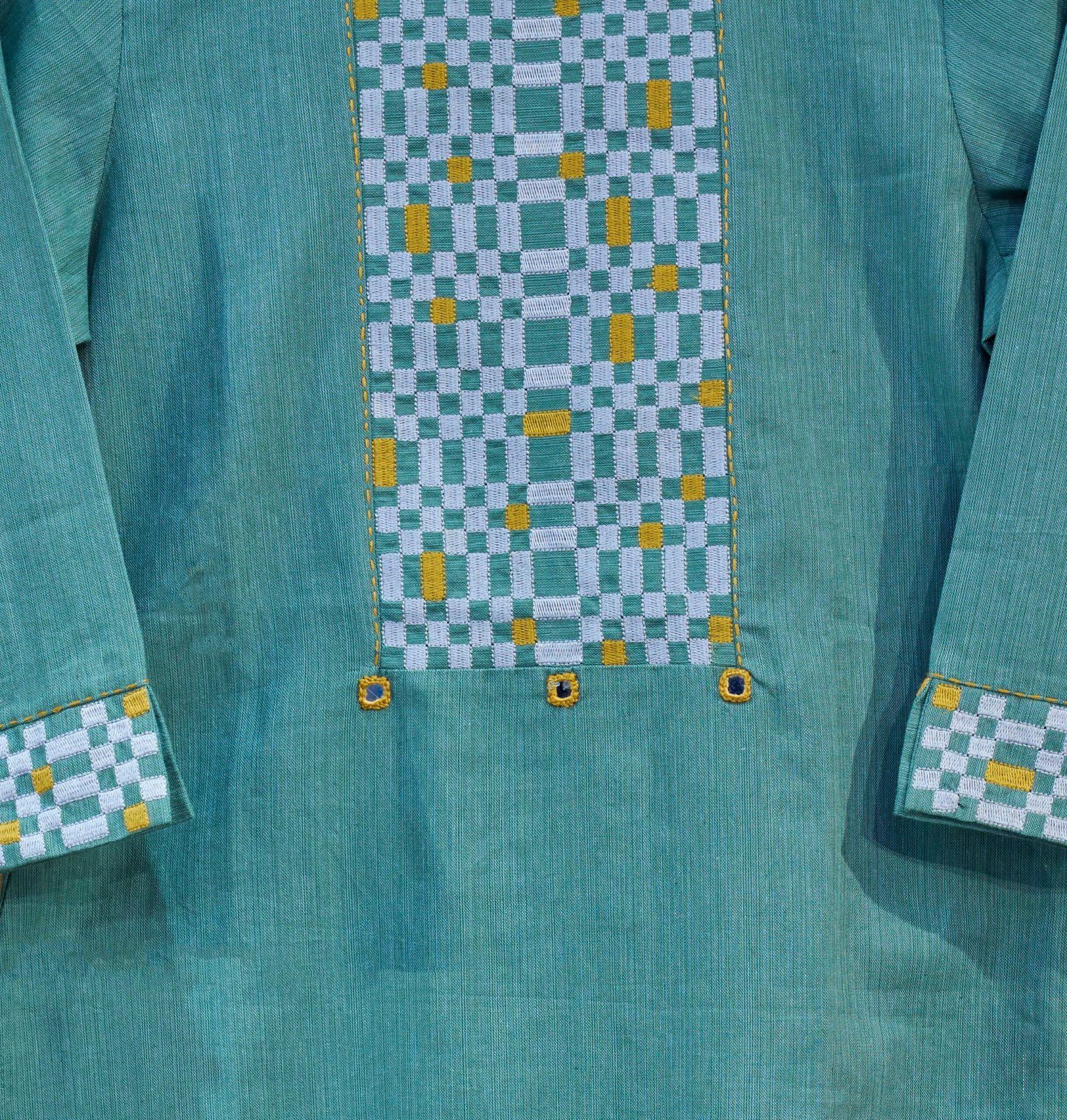 Kurti Set Sea Green Checks Embroidery - Image 3