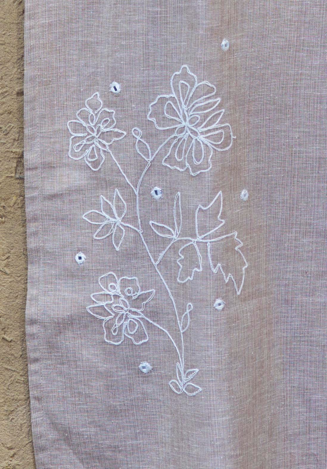 Kurti Set Biscuit Brown Cotton Flower Embroidery - Image 3