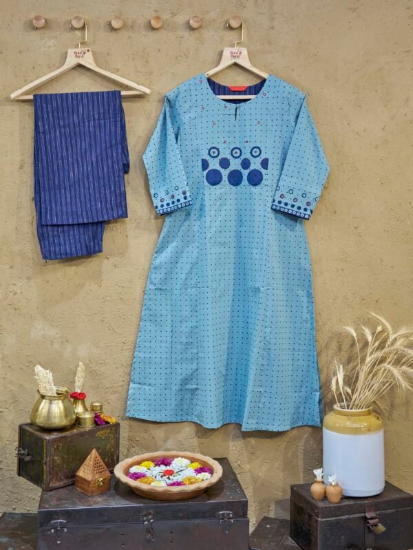 Cotton-kurti-set-sky-blue-dot-print